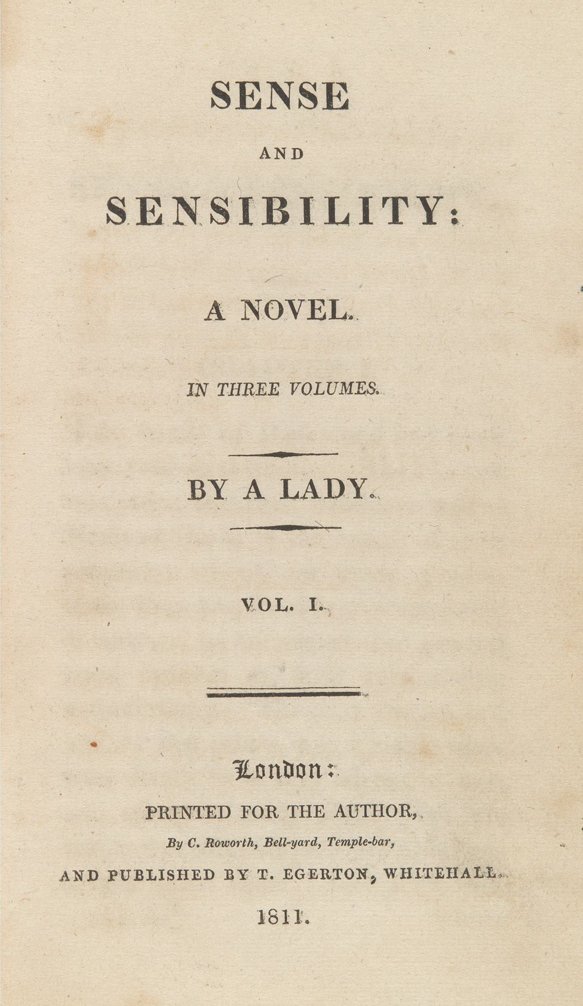 AUSTEN, JANE. Sense and Sensibility: A Novel. In Three Volumes.